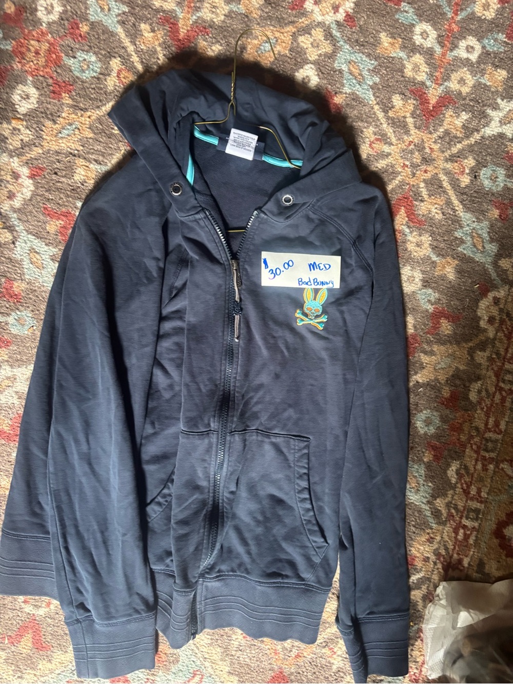 Navy Zip-Up Hoodie with Bunny Patch